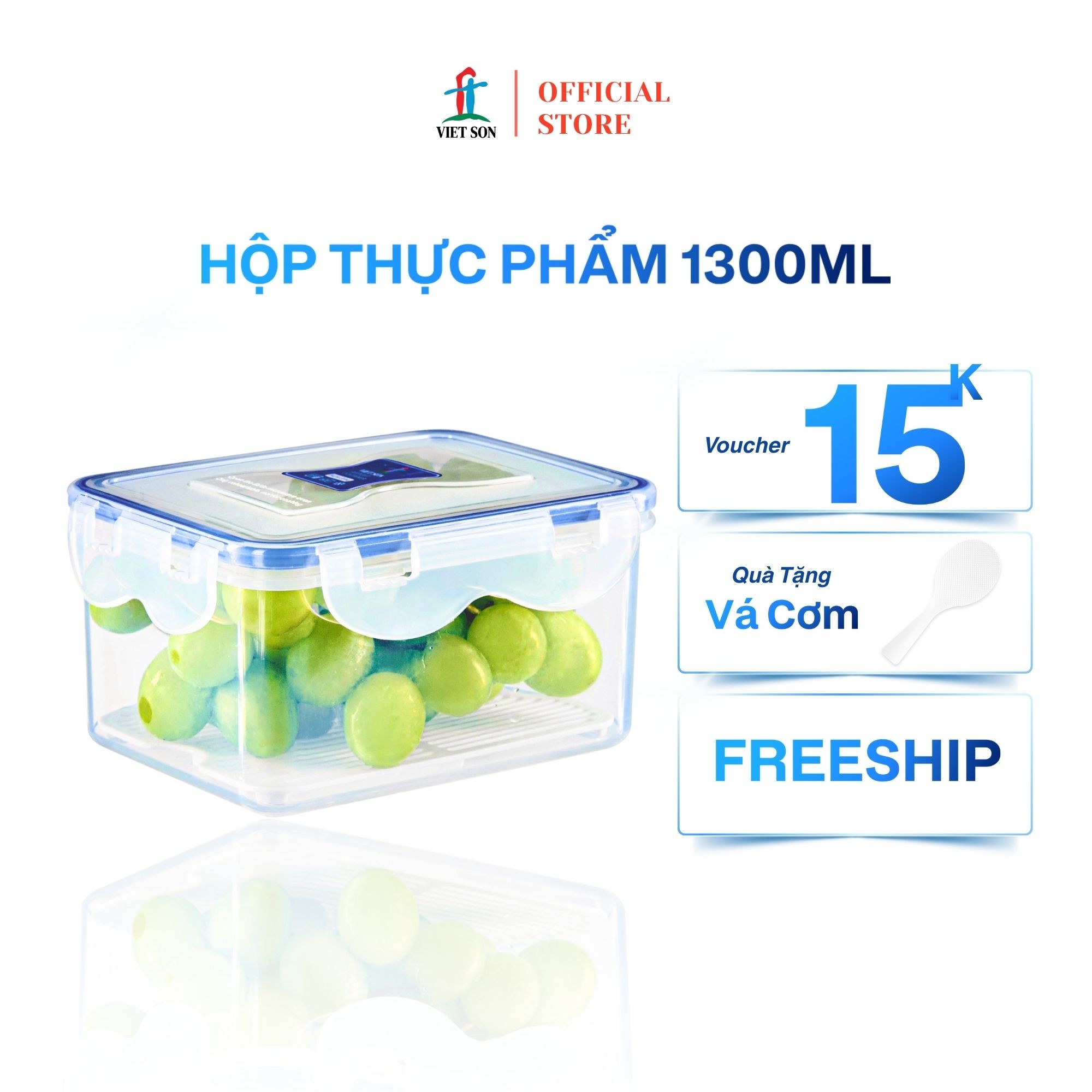 Hộp Đựng Thực Phẩm Việt Son 1300ml Nắp Khóa 4 Cạnh Kín Hơi